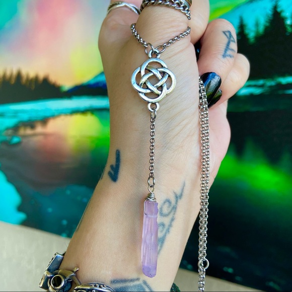 Lariat Y necklace celtic knot purple aura crystal - Picture 8 of 12